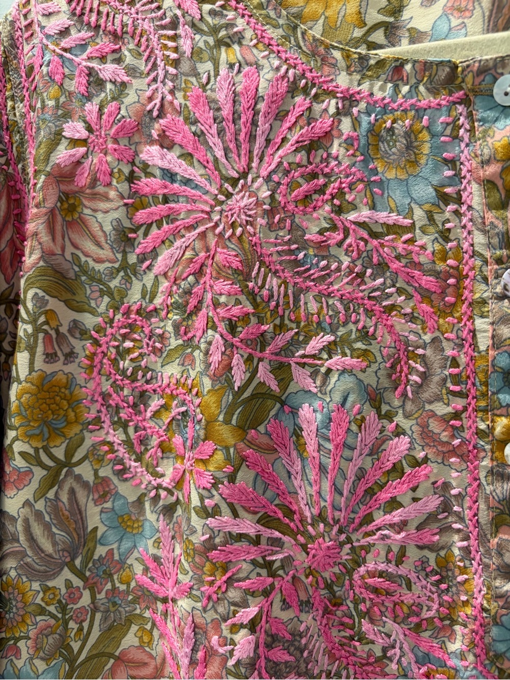 DOLMA 100% Silk Embroidered Floral Tunic Blouse | Embroidery Silk Top L - Picture 3 of 7